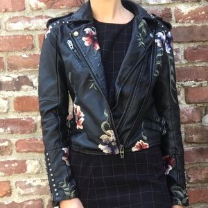 VEGAN FLORAL EMBROIDERED LEATHER JACKET